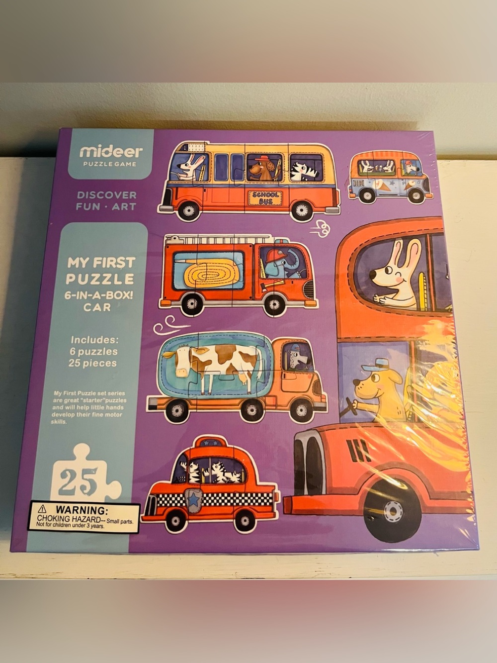 Mideer My First Puzzle - Purple & Orange 6-in-1 Car Set
